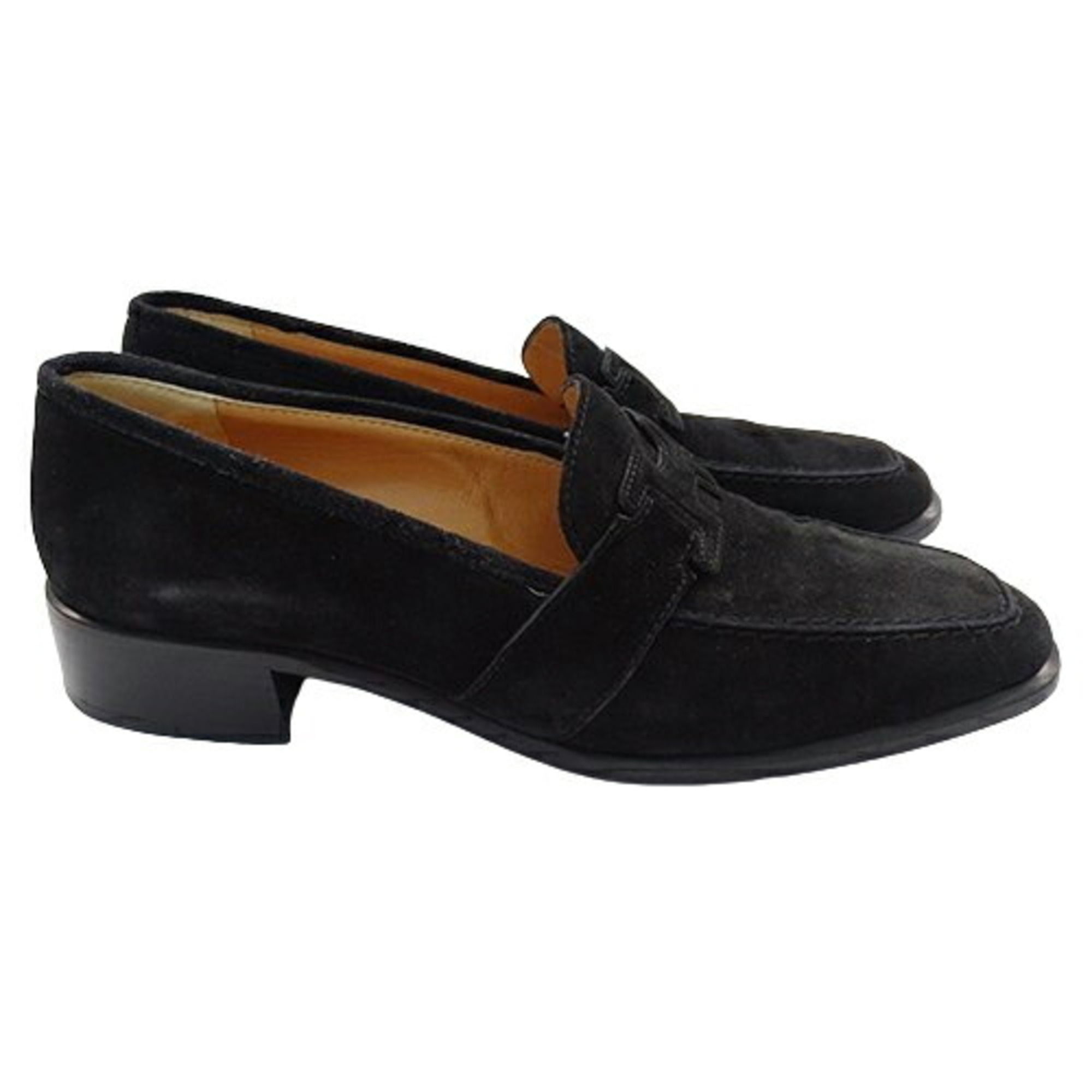 HERMES Shoes Women's Brand Loafer Suede Black #36 Approx. 23cm H Logo