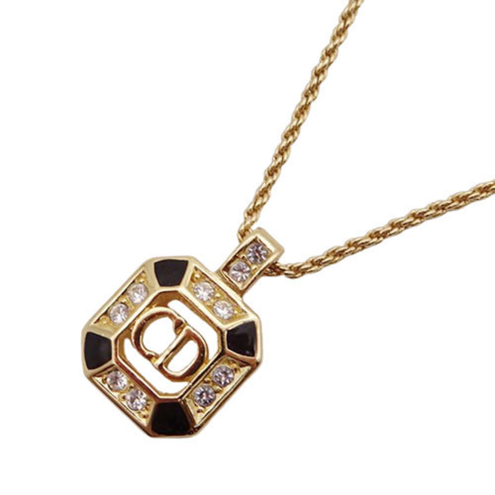 Christian Dior Dior Necklace Women's Brand Transparent Stone Gold Black