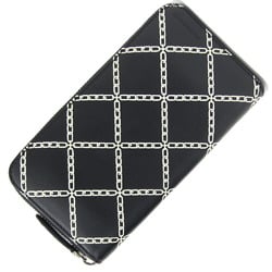 Burberry Round Long Wallet Black White Leather Link Print Chain Men Women BURBERRY