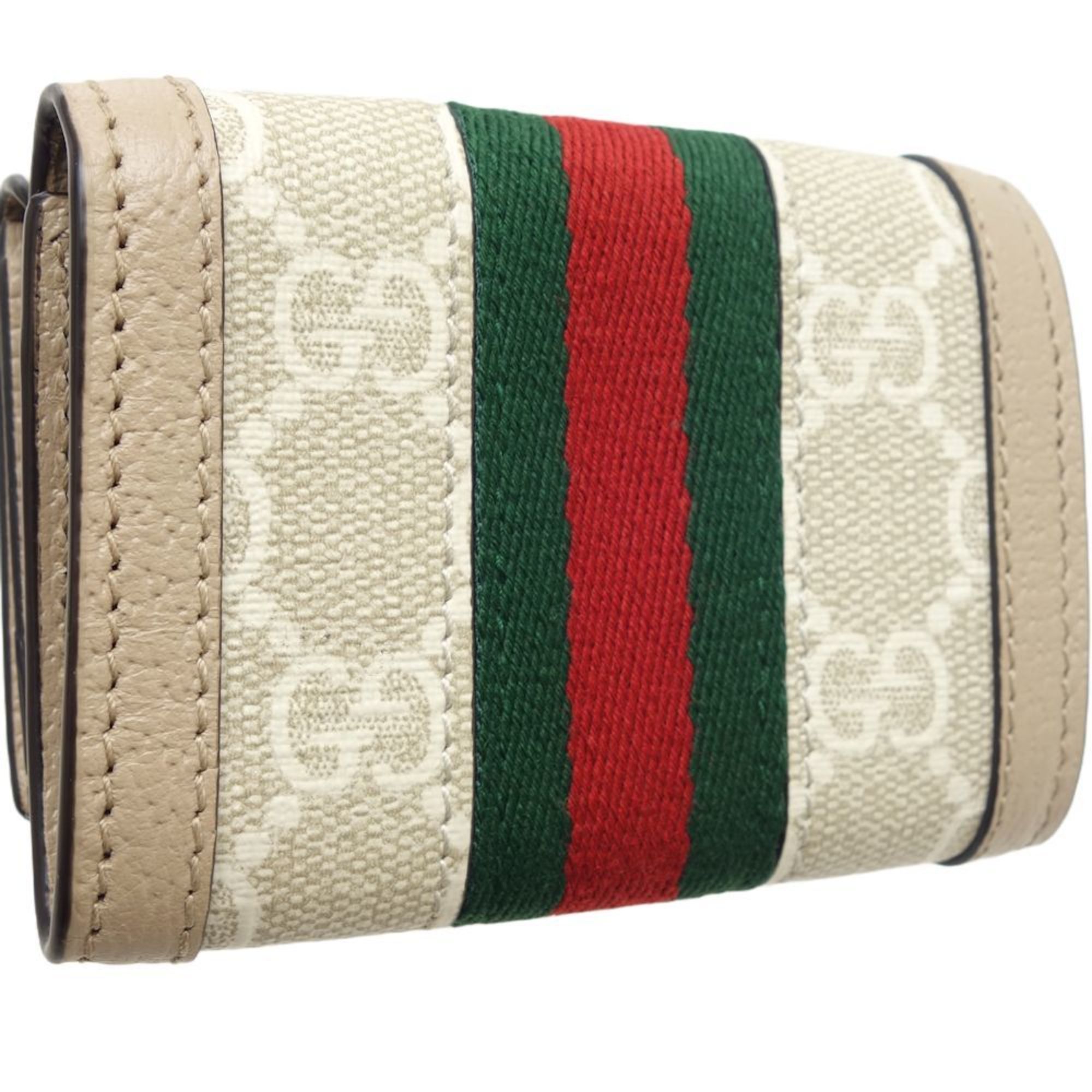 GUCCI Mini Wallet Ophidia 735099 Trifold Canvas x Leather White 083690