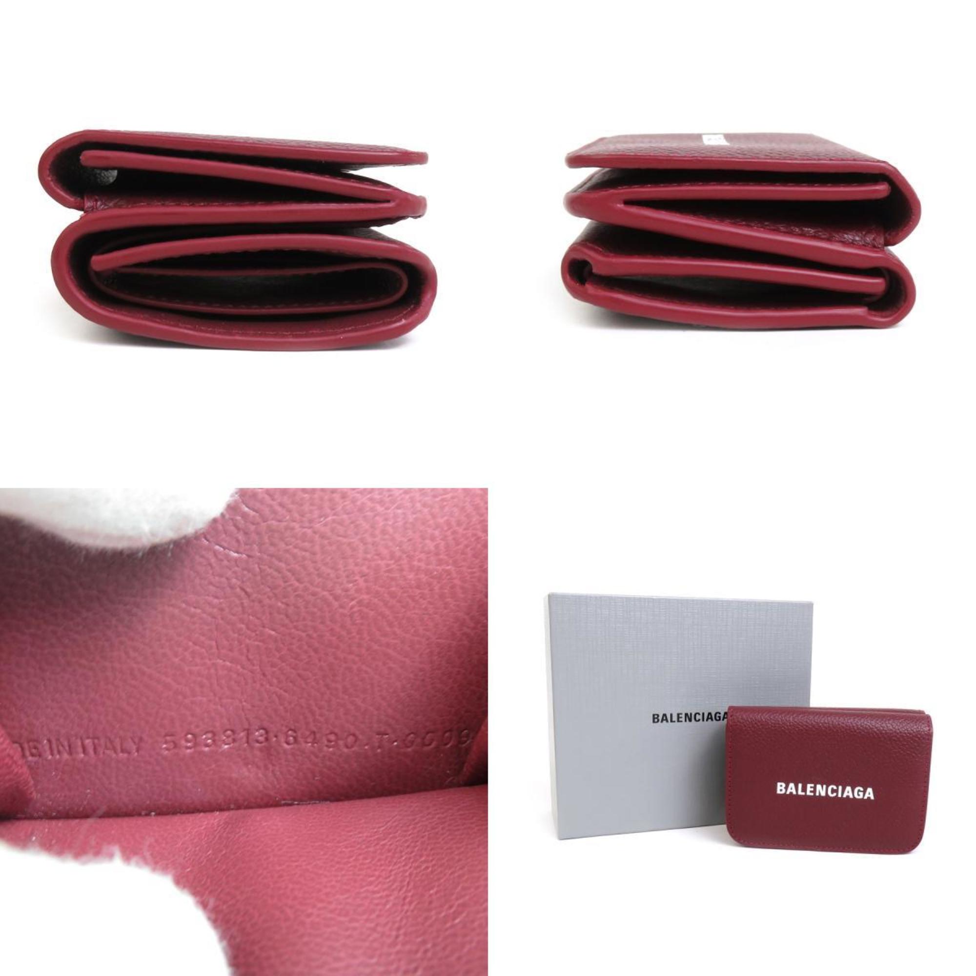 BALENCIAGA Trifold Wallet Leather Bordeaux Unisex