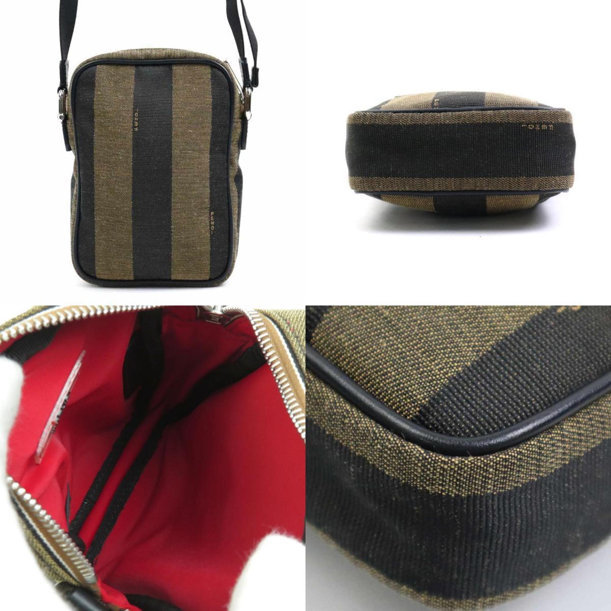 FENDI Crossbody Shoulder Bag Pochette Pecan Canvas Brown/Black Unisex