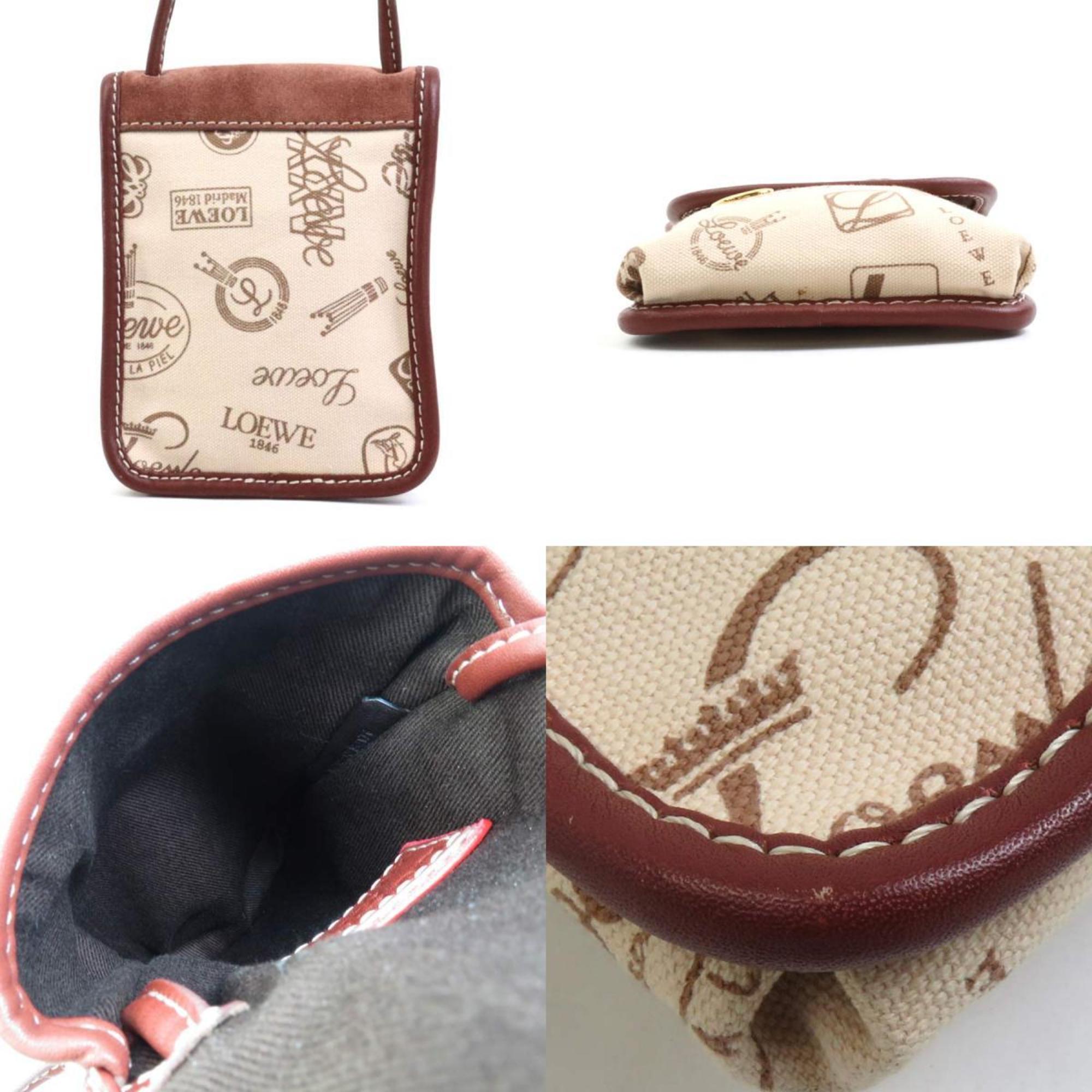 LOEWE Crossbody Shoulder Bag Pochette Canvas/Suede Beige/Brown Unisex