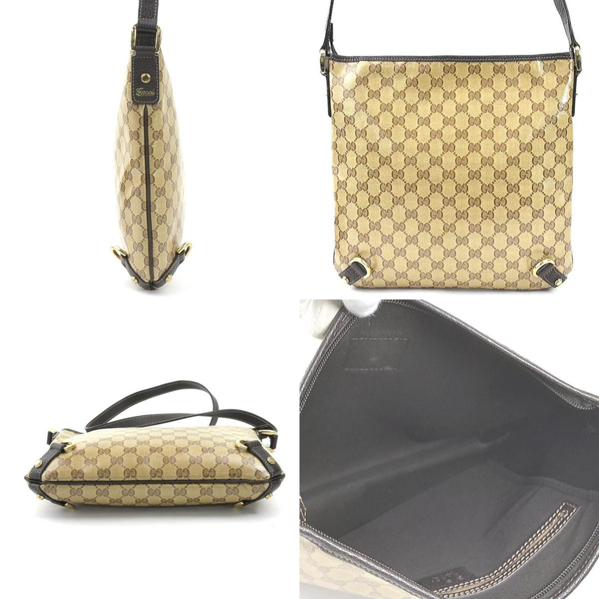 GUCCI Crossbody Shoulder Bag GG Crystal PVC/Leather Brown Gold Unisex 268642