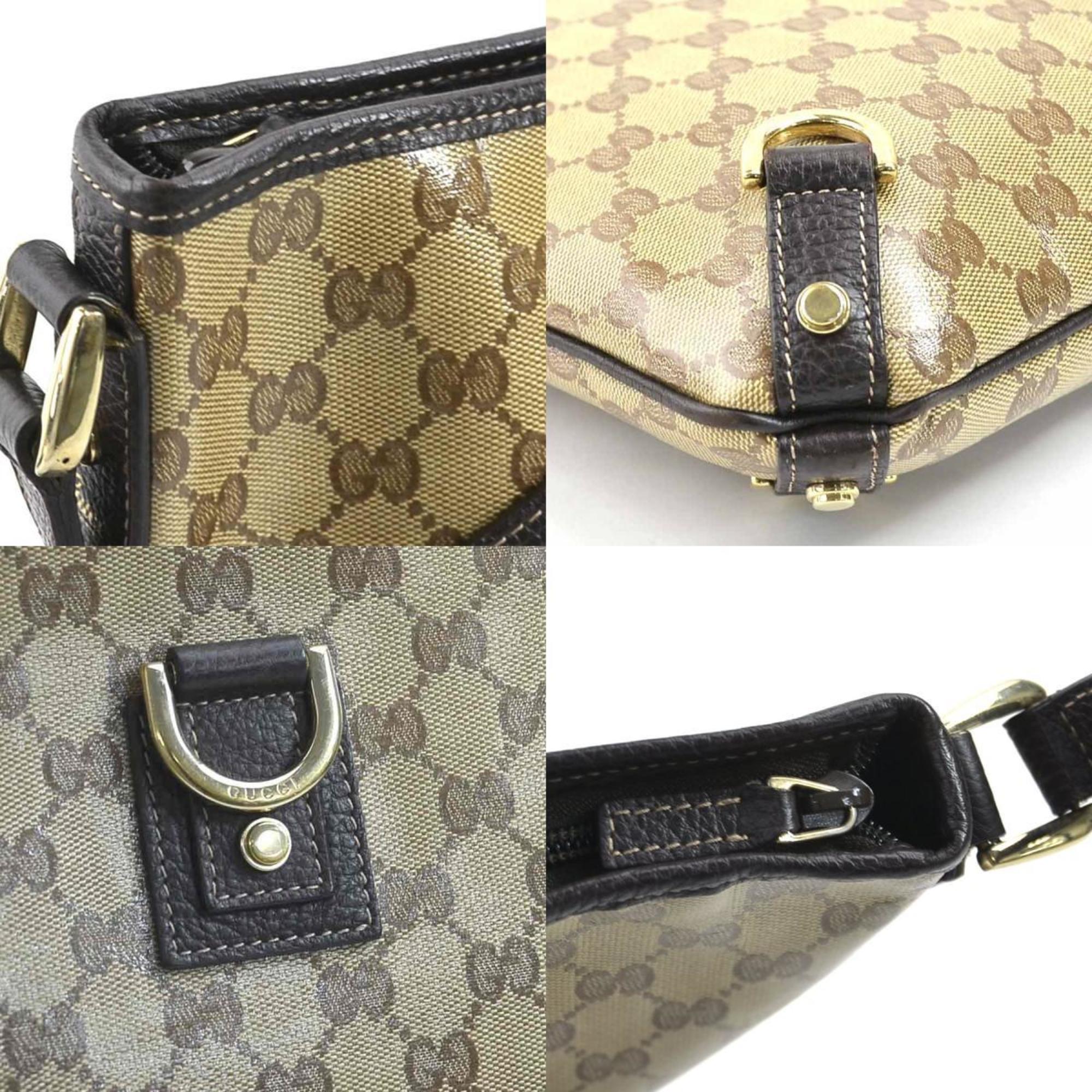 GUCCI Crossbody Shoulder Bag GG Crystal PVC/Leather Brown Gold Unisex 268642