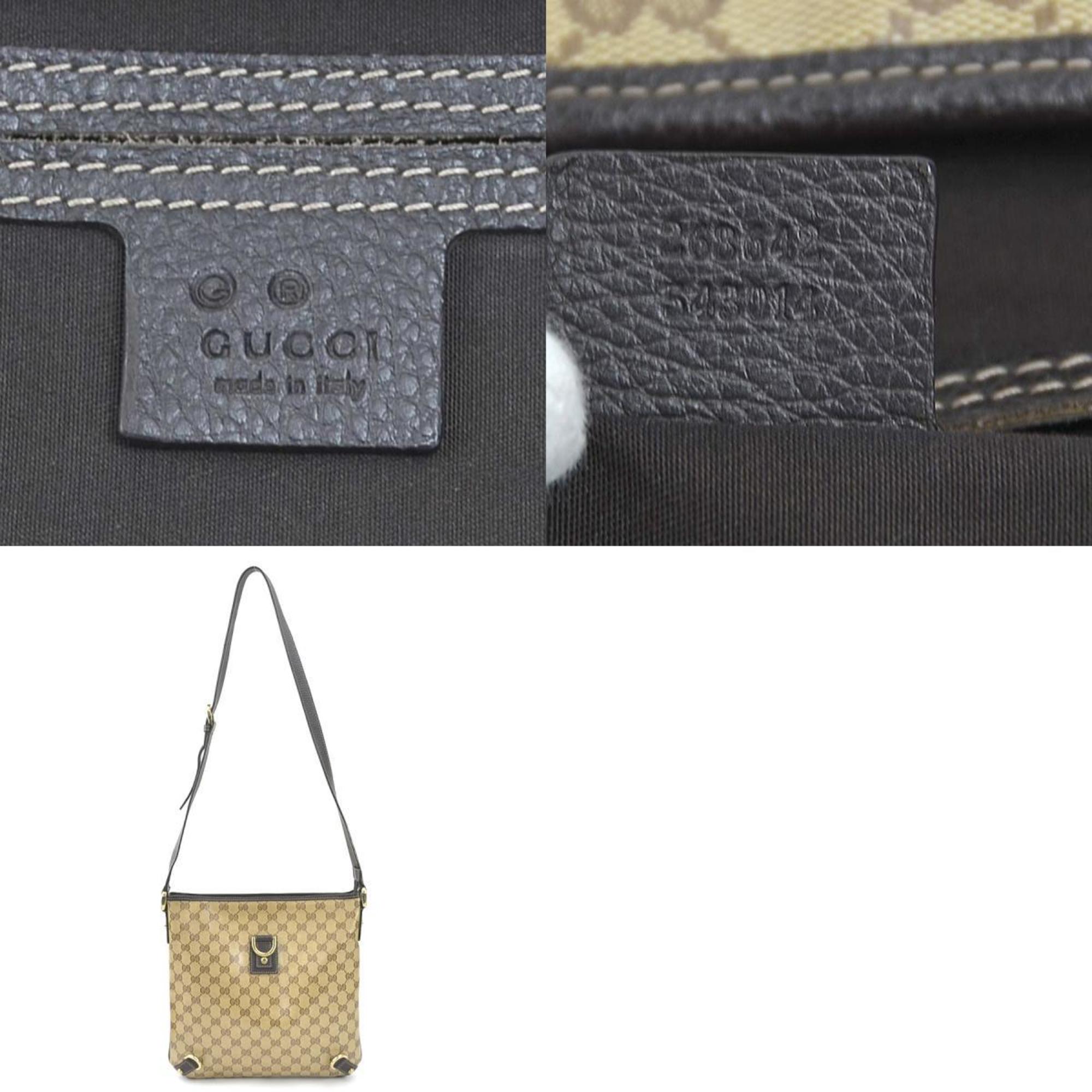 GUCCI Crossbody Shoulder Bag GG Crystal PVC/Leather Brown Gold Unisex 268642