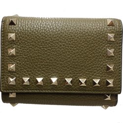 Valentino Rockstud Trifold Wallet Leather Khaki 083132