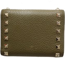 Valentino Rockstud Trifold Wallet Leather Khaki 083132