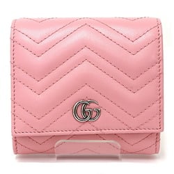 GUCCI GG Marmont Card Case Wallet with Coin & Bill Holder Chevron Quilting 598629 Pink
