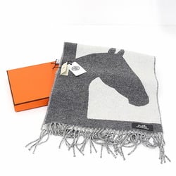 Hermes Muffler Love Story 100% Cashmere Gris Claire/Yvoire Gray/Ivory Horse