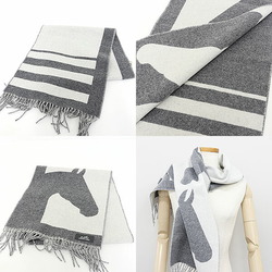 Hermes Muffler Love Story 100% Cashmere Gris Claire/Yvoire Gray/Ivory Horse