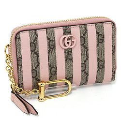 GUCCI Double G Zip Around Card Case Coin GG Supreme Canvas 701485 Pink