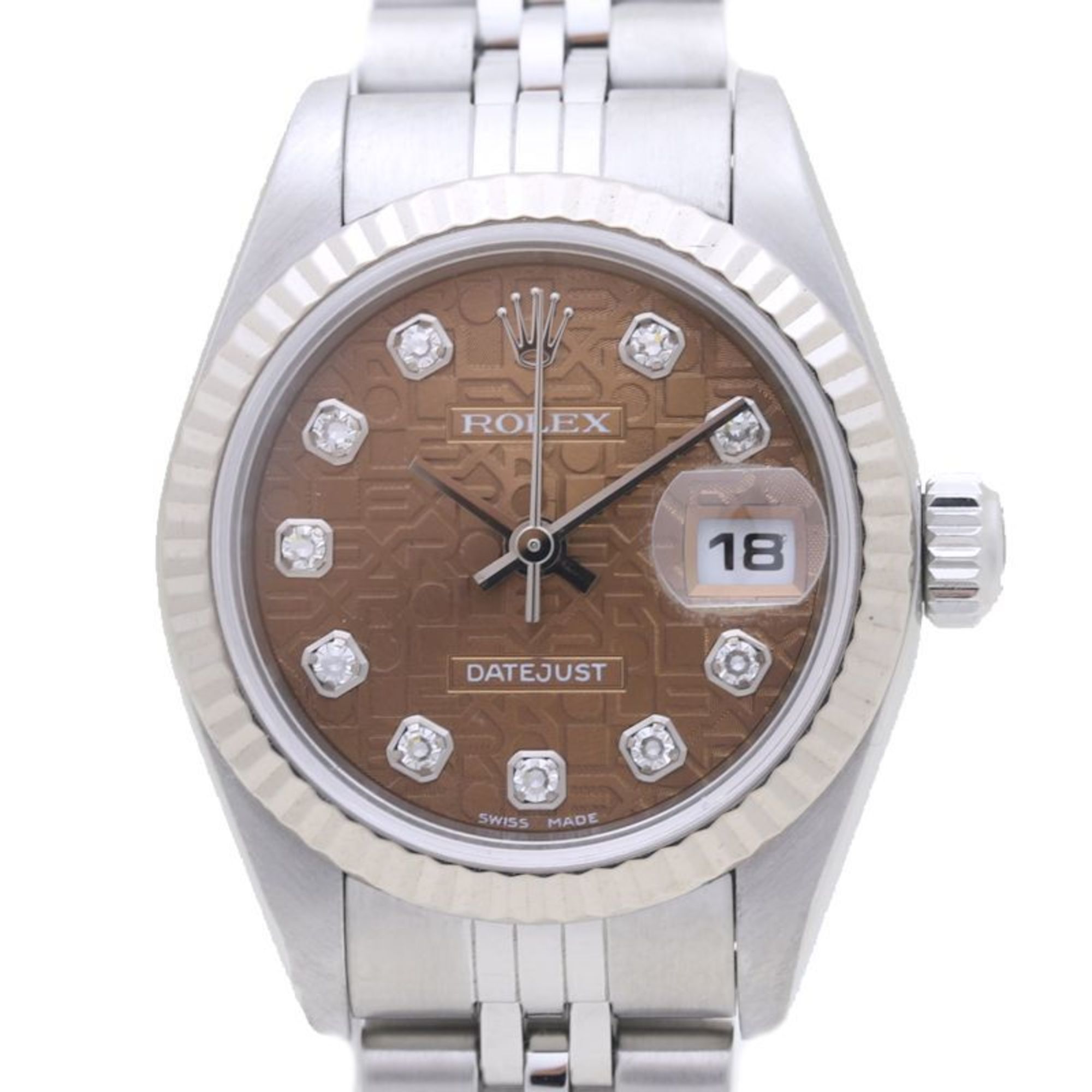 ROLEX Datejust 79174G Havana Carved Computer 10P Diamond K18WG White Gold x Stainless Steel Ladies 39157