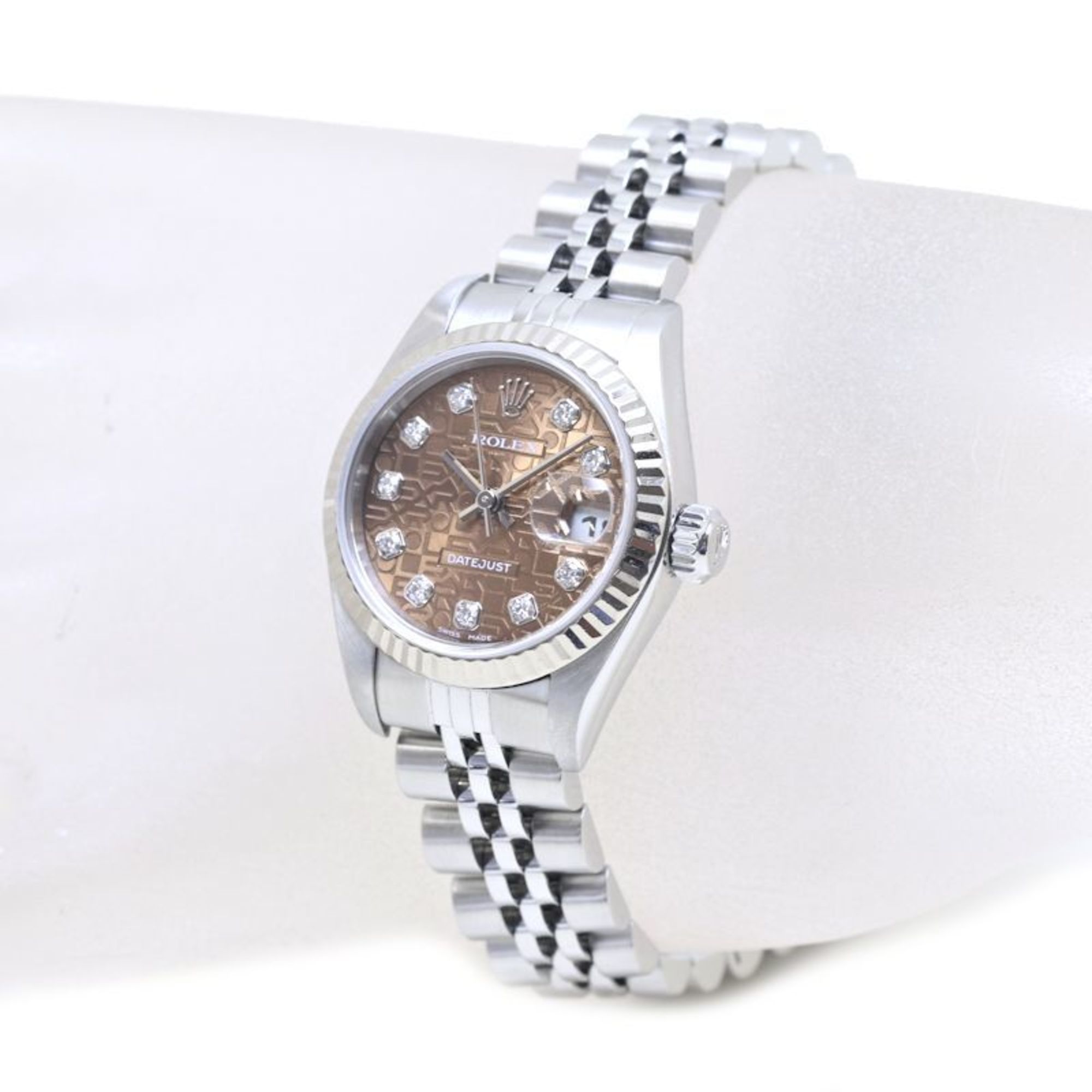 ROLEX Datejust 79174G Havana Carved Computer 10P Diamond K18WG White Gold x Stainless Steel Ladies 39157