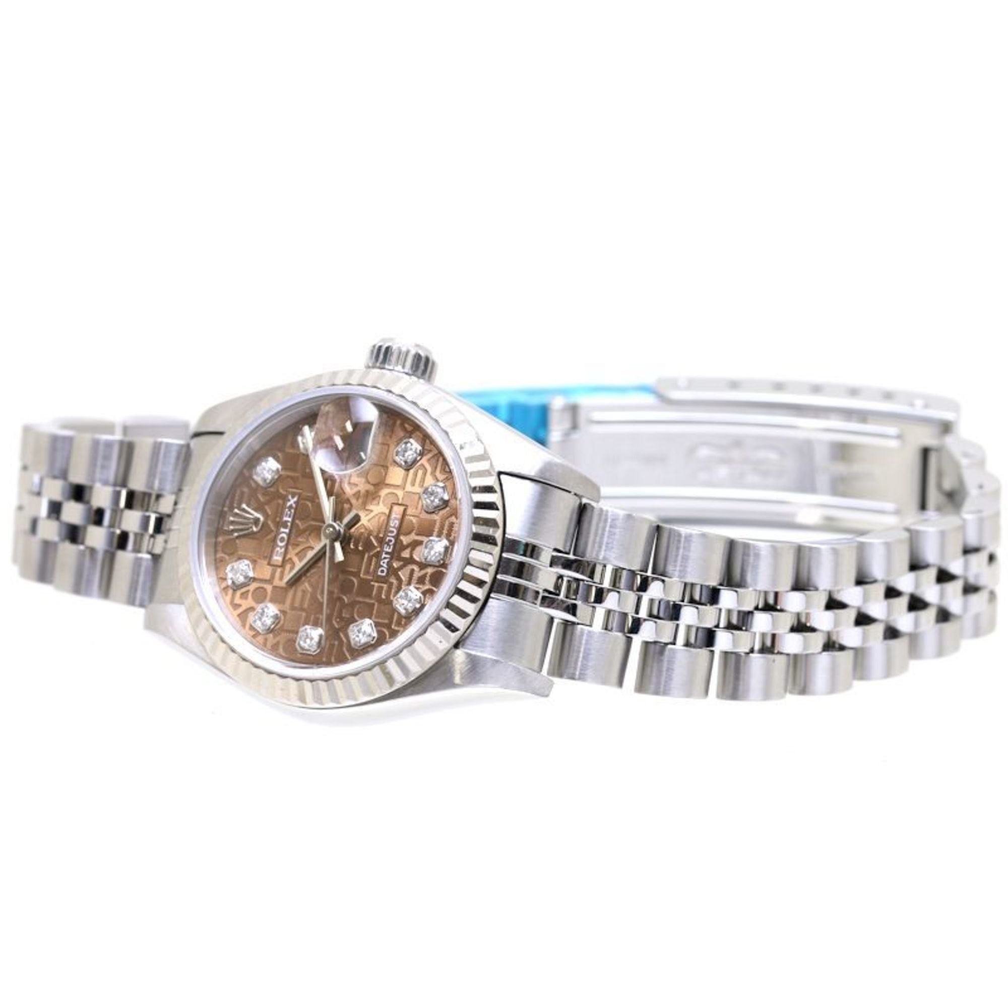 ROLEX Datejust 79174G Havana Carved Computer 10P Diamond K18WG White Gold x Stainless Steel Ladies 39157