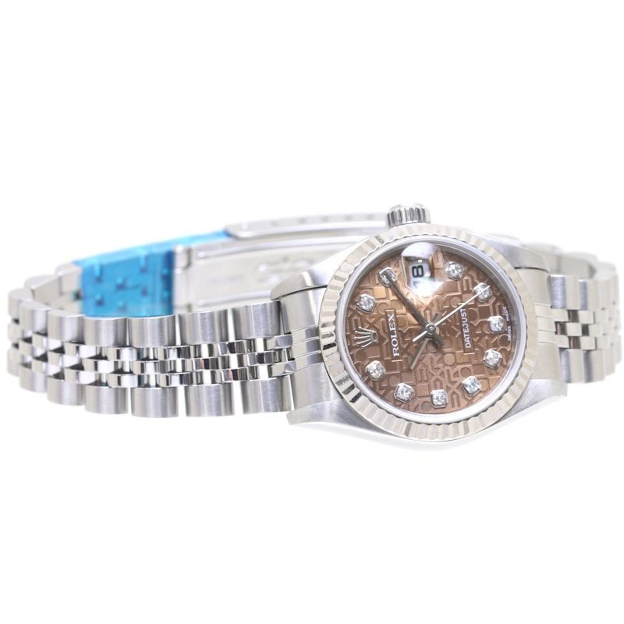 ROLEX Datejust 79174G Havana Carved Computer 10P Diamond K18WG White Gold x Stainless Steel Ladies 39157