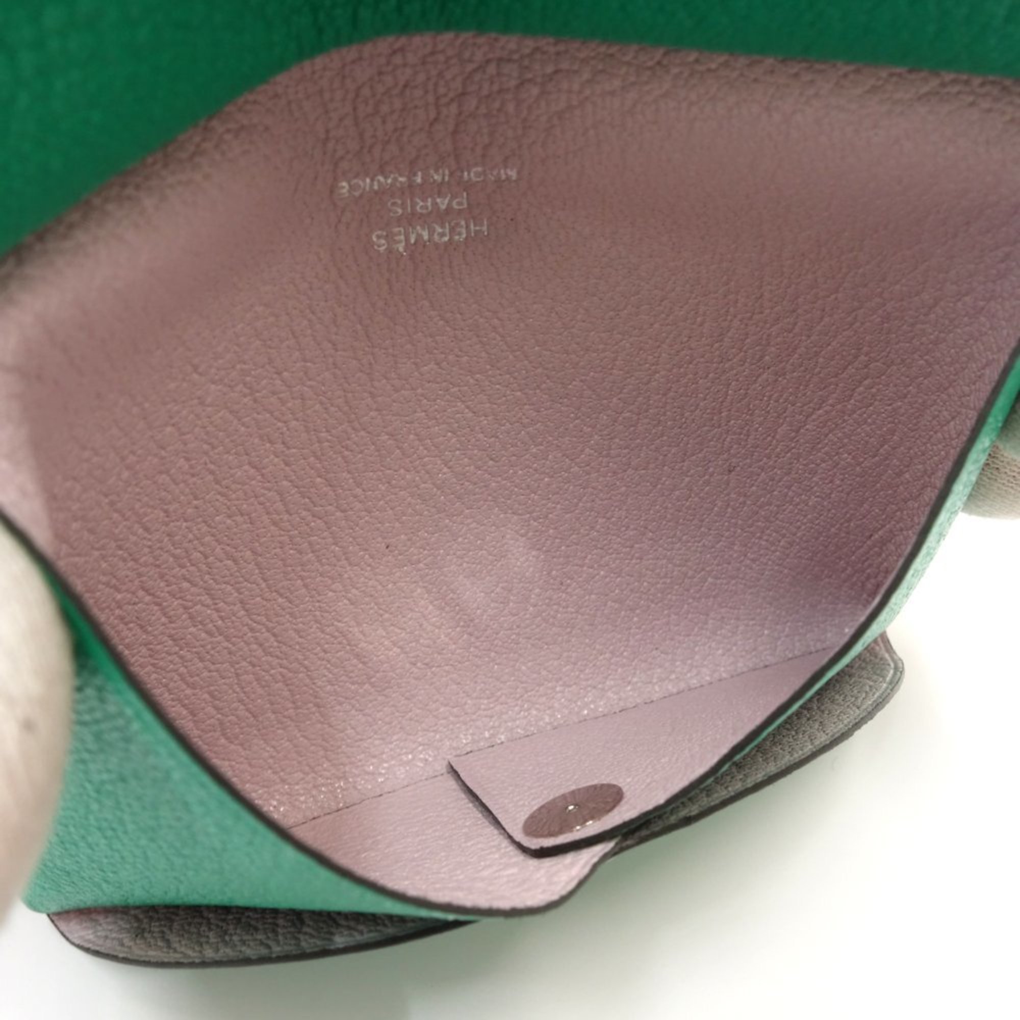 HERMES Calvido Verso Coin Case Chevre Misor Mint Mauve Père 083459