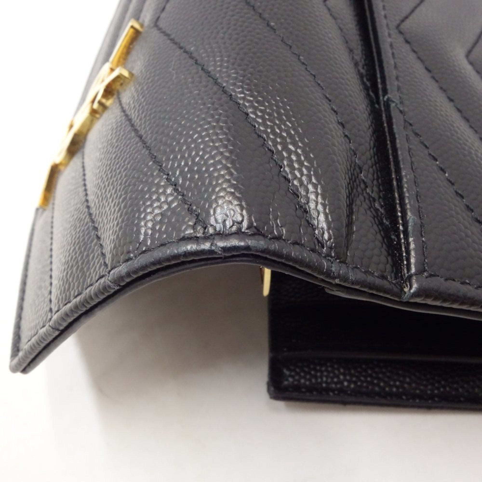 Saint Laurent SAINT LAURENT PARIS YSL Trifold Wallet Compact Threefold Leather Black 403943 082677