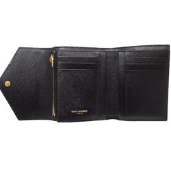 Saint Laurent SAINT LAURENT PARIS YSL Trifold Wallet Compact Threefold Leather Black 403943 082677