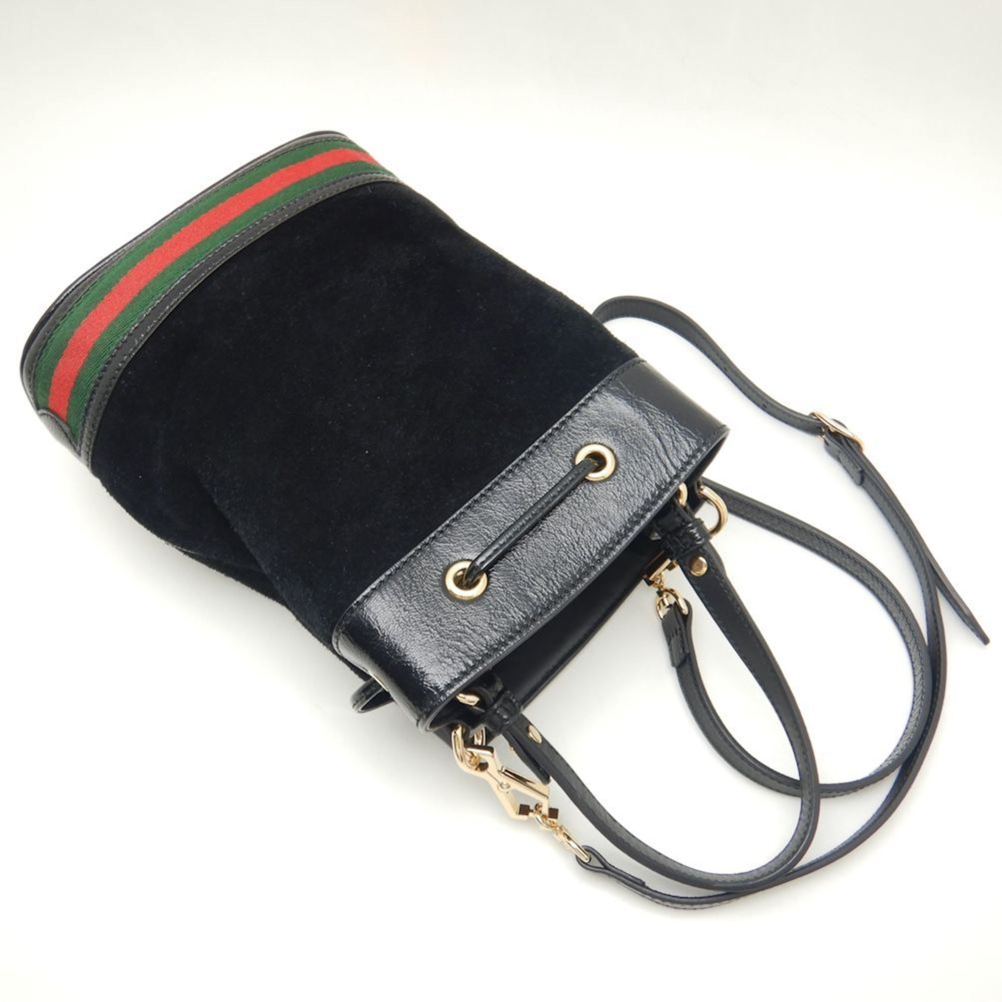 GUCCI Small Bucket Bag 550621 Shoulder 2WAY Ophidia Suede x Patent Leather Black 250612
