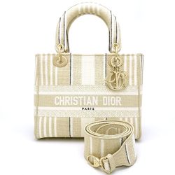 Christian Dior LADY D-LITE Medium M05650JAT 2Way Bag Canvas Beige 350380