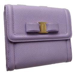 Salvatore Ferragamo Rose Ribbon Compact Wallet JL-22C911 Bifold Leather Purple 083141
