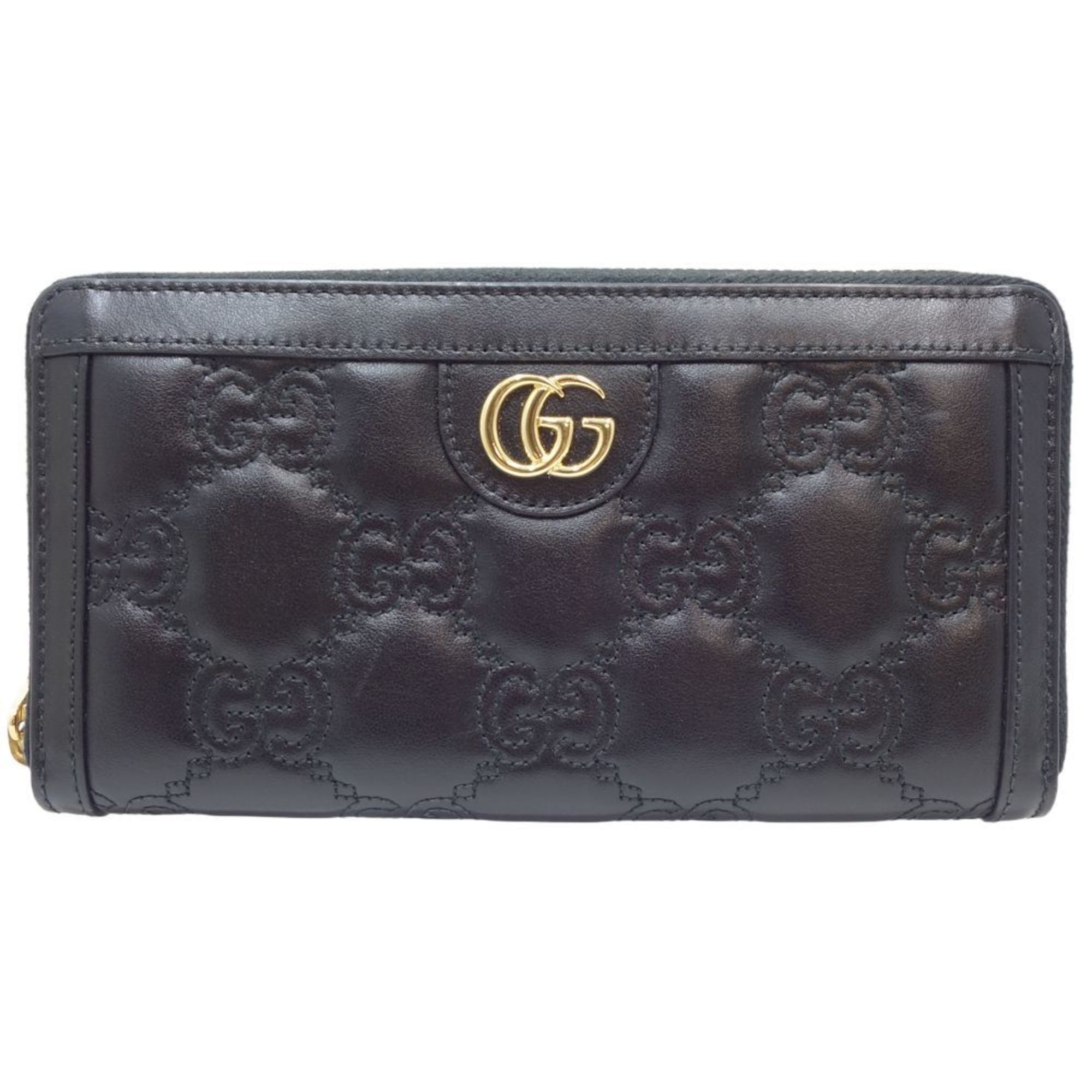 GUCCI Zip Around Wallet GG Matelasse 723784 Long Leather Black 083409