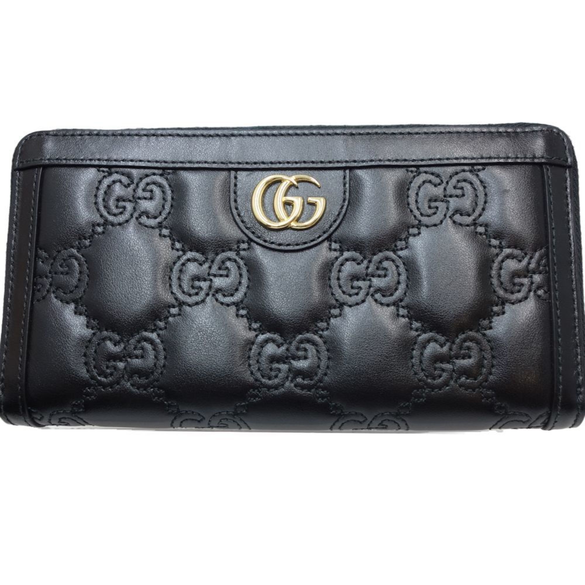 GUCCI Zip Around Wallet GG Matelasse 723784 Long Leather Black 083409