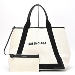 Balenciaga Navy Cabas M 339936 Handbag Canvas Leather Natural Black E-154931