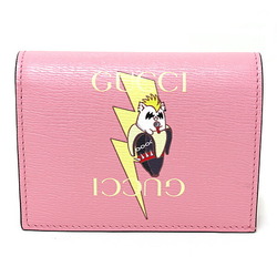 GUCCI Bananya Card Case Wallet Metal Leather Bifold 701009 Pink Gold Hardware