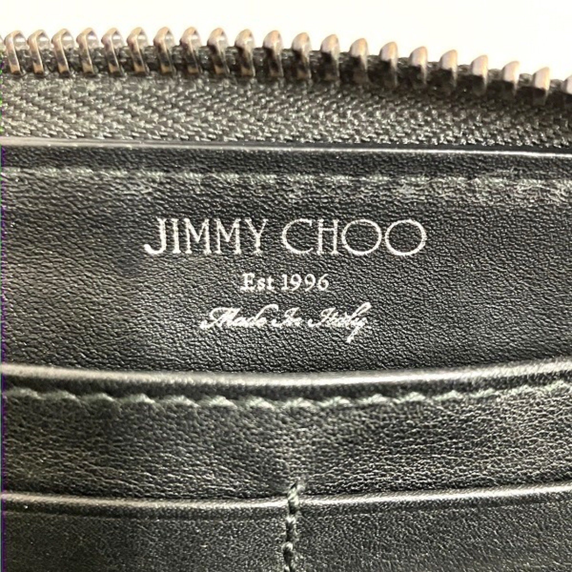 Jimmy Choo Carnaby Star Studded Round Zipper Black Long Wallet Women's