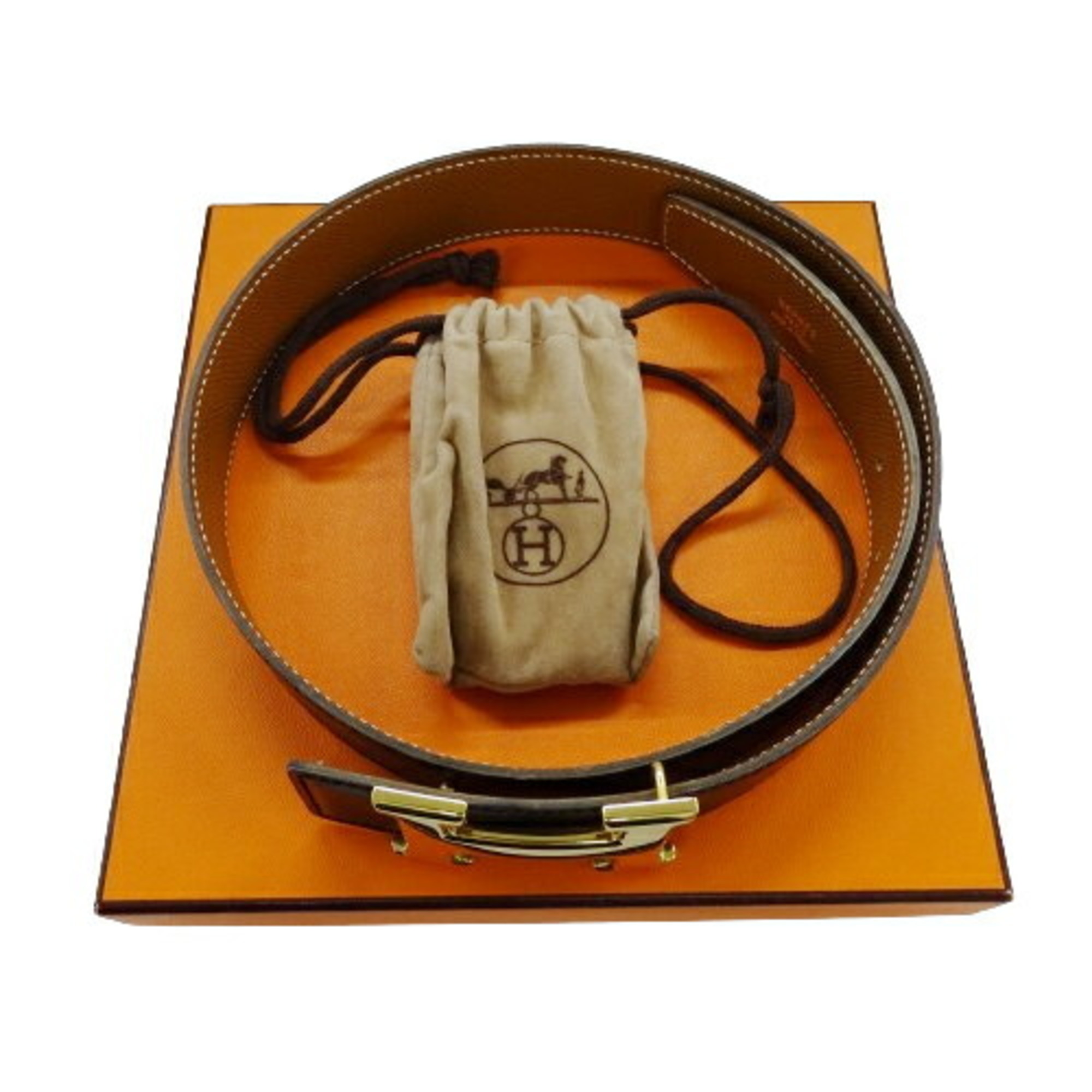 HERMES Belt Constance Ladies Brand Box Calf Vaux Epson Black Gold #65 Reversible 〇Z