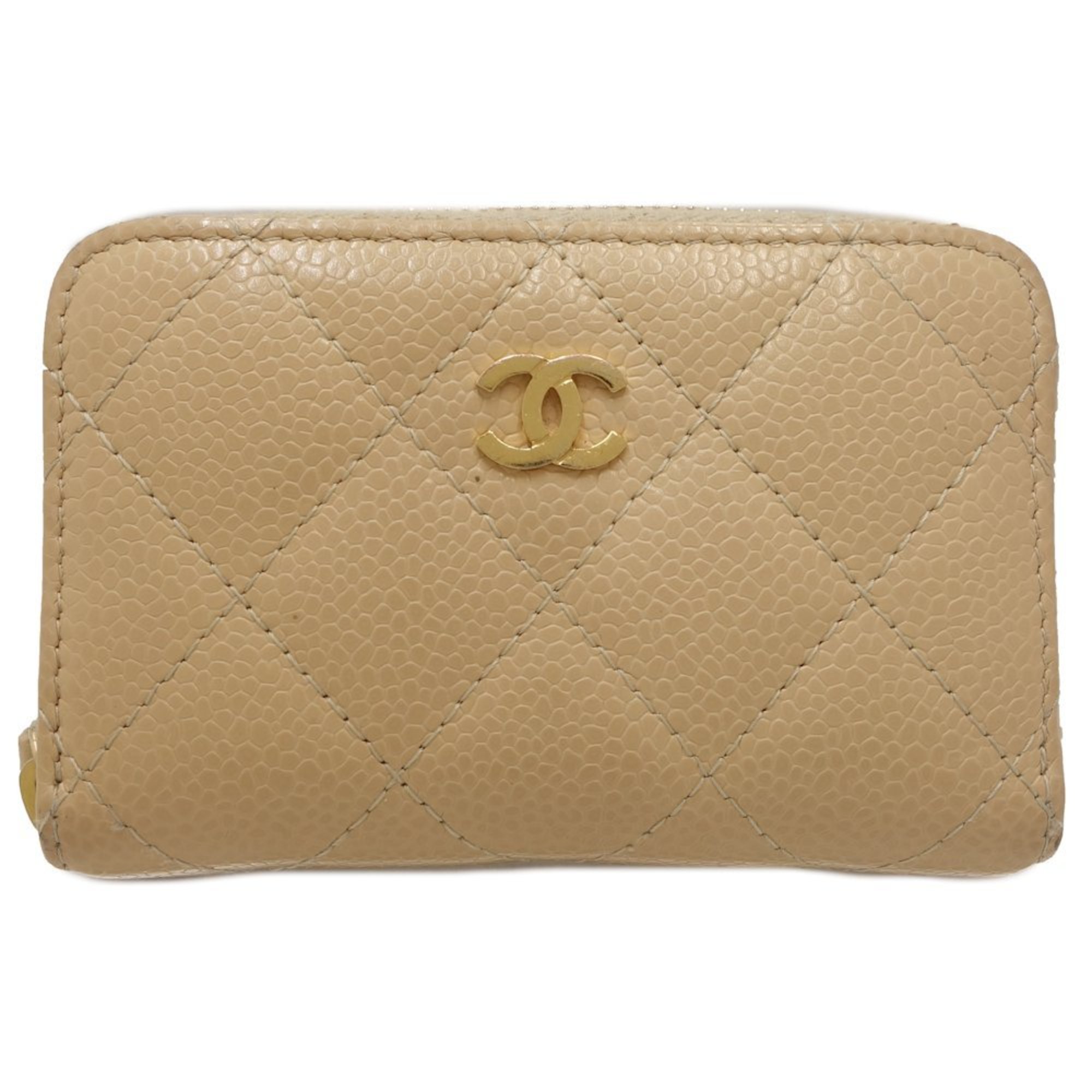 CHANEL Matelasse Coin Purse AP0126 Case Caviar Skin Beige 083223