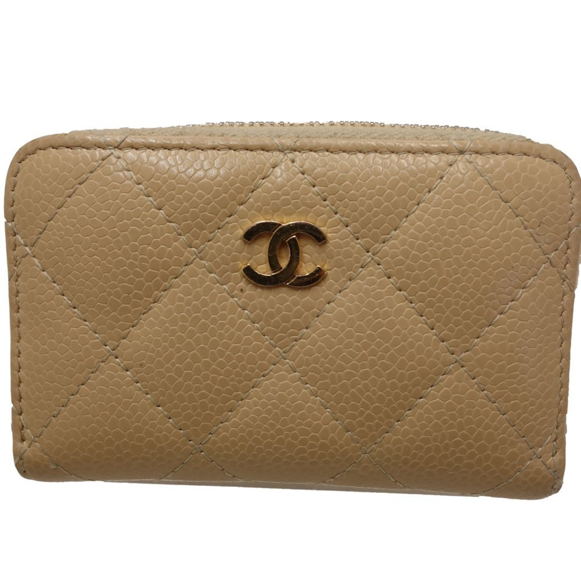 CHANEL Matelasse Coin Purse AP0126 Case Caviar Skin Beige 083223