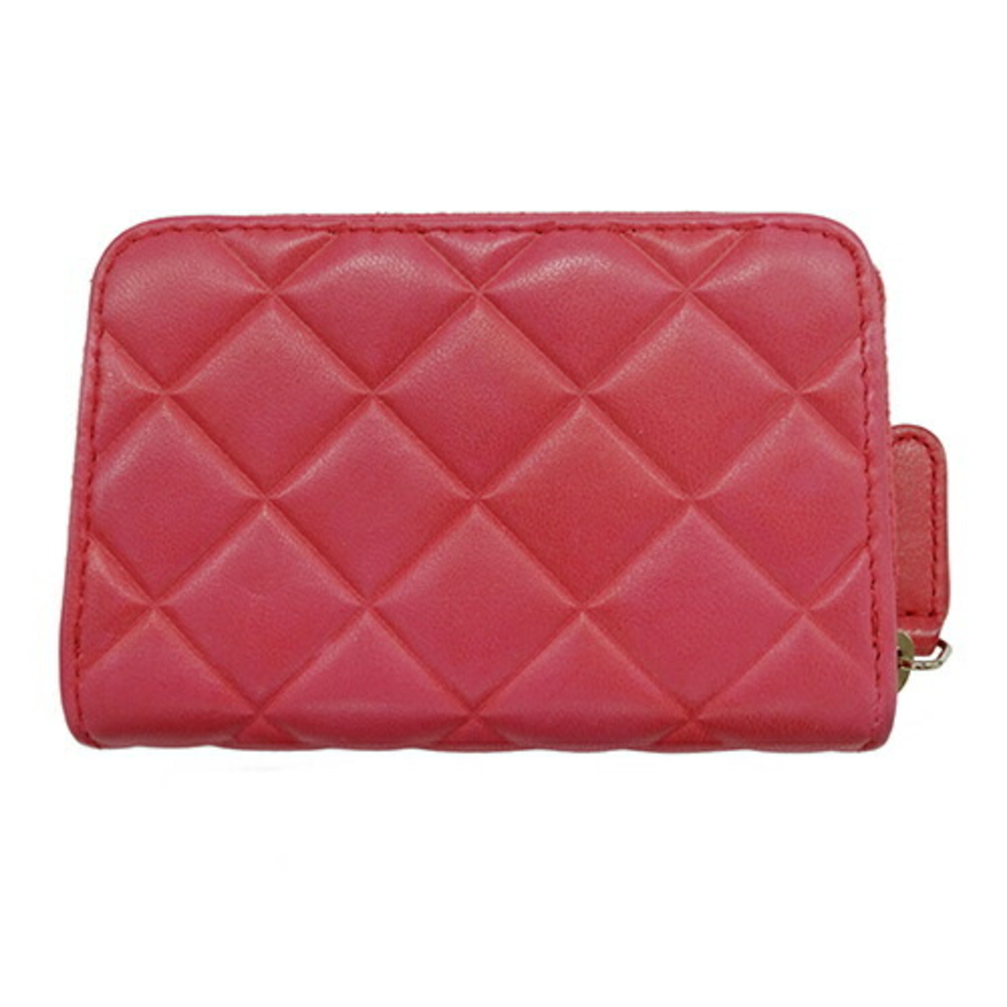 CHANEL Wallet Women's Brand Coin Case Purse Card Lambskin Matelasse Pink Gold Hardware Coco Mark Compact