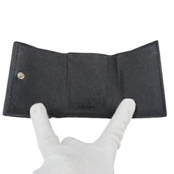 PRADA Wallet Women's Men's Brand Trifold Saffiano Triangle Black Silver Hardware 2MH042 Compact