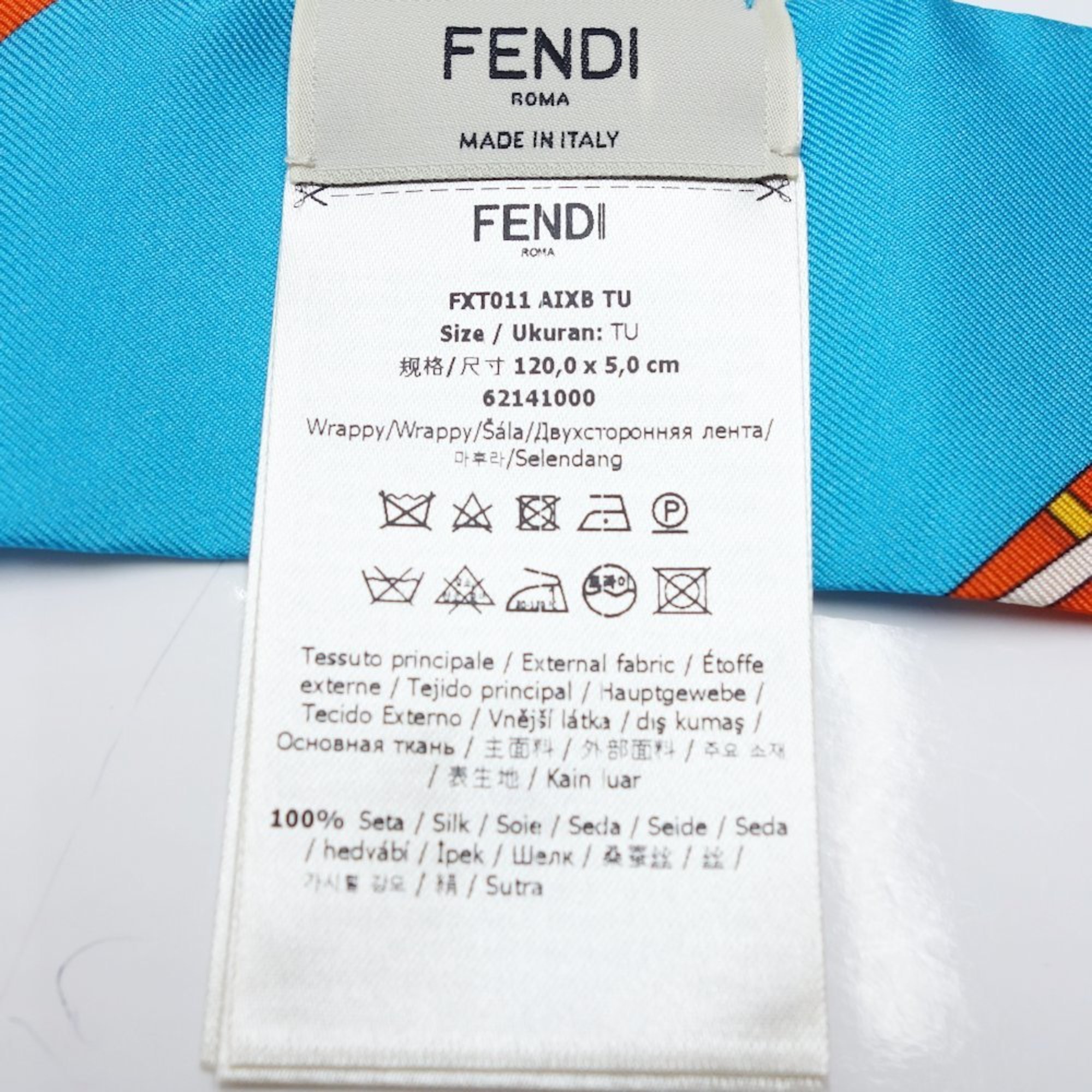 FENDI Rappy Band Scarf FXT011 100% Silk Orange Multicolor 083430