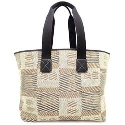 BALLY Tote Bag Canvas x Leather Beige Dark Brown 350569