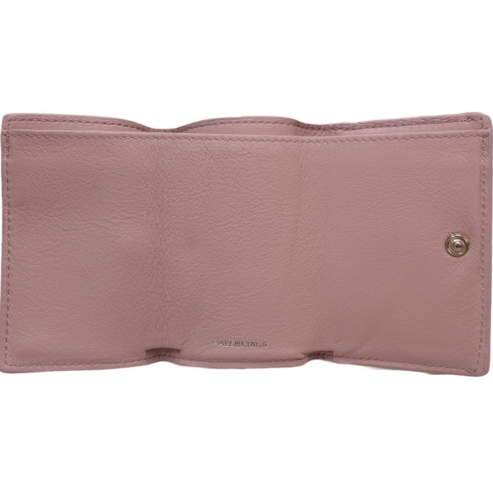 BALENCIAGA Paper Mini Wallet 391446 Trifold Smooth Leather Light Rose 083702