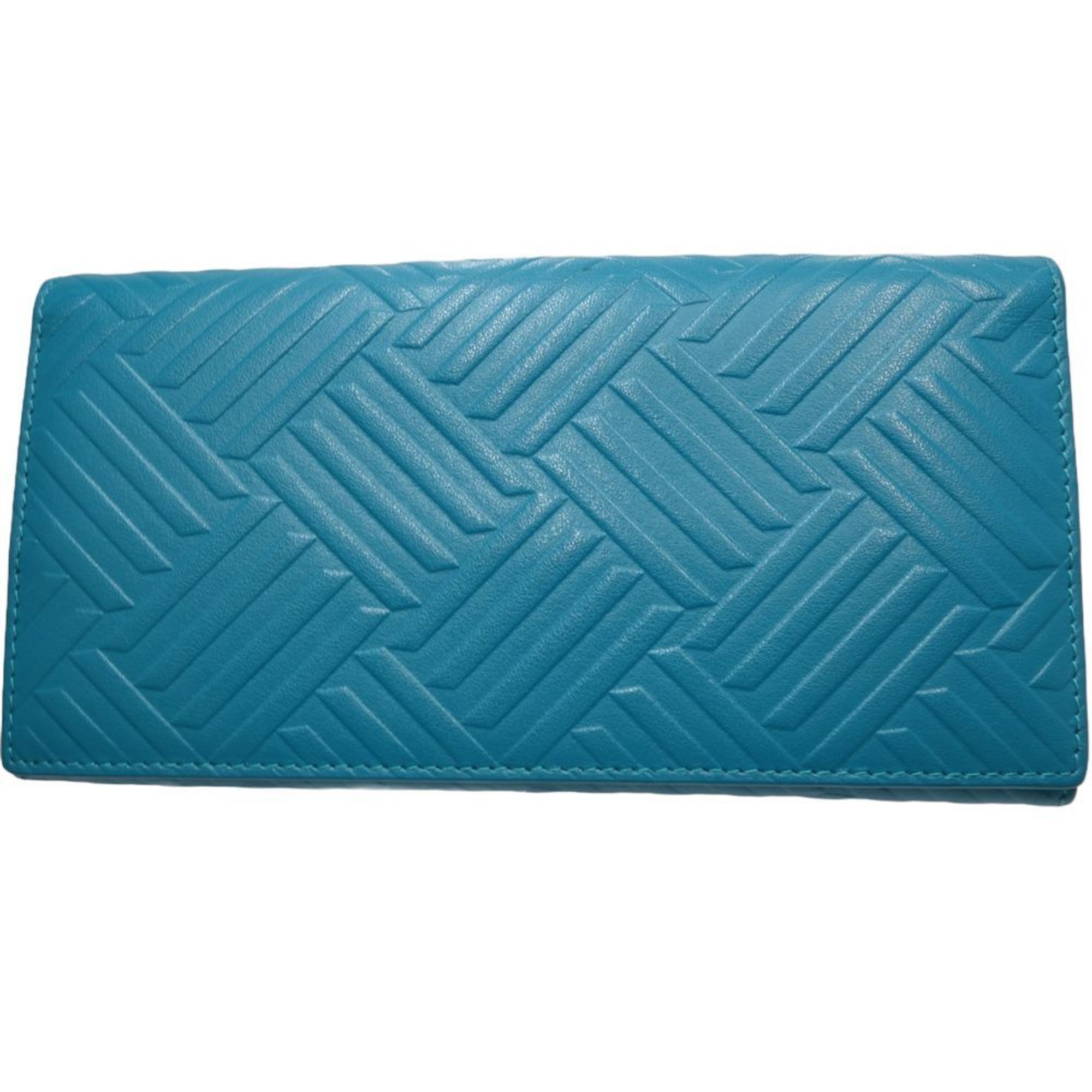 BOTTEGA VENETA Debossed Intrecciato Long Wallet Leather Blue 083533