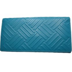 BOTTEGA VENETA Debossed Intrecciato Long Wallet Leather Blue 083533