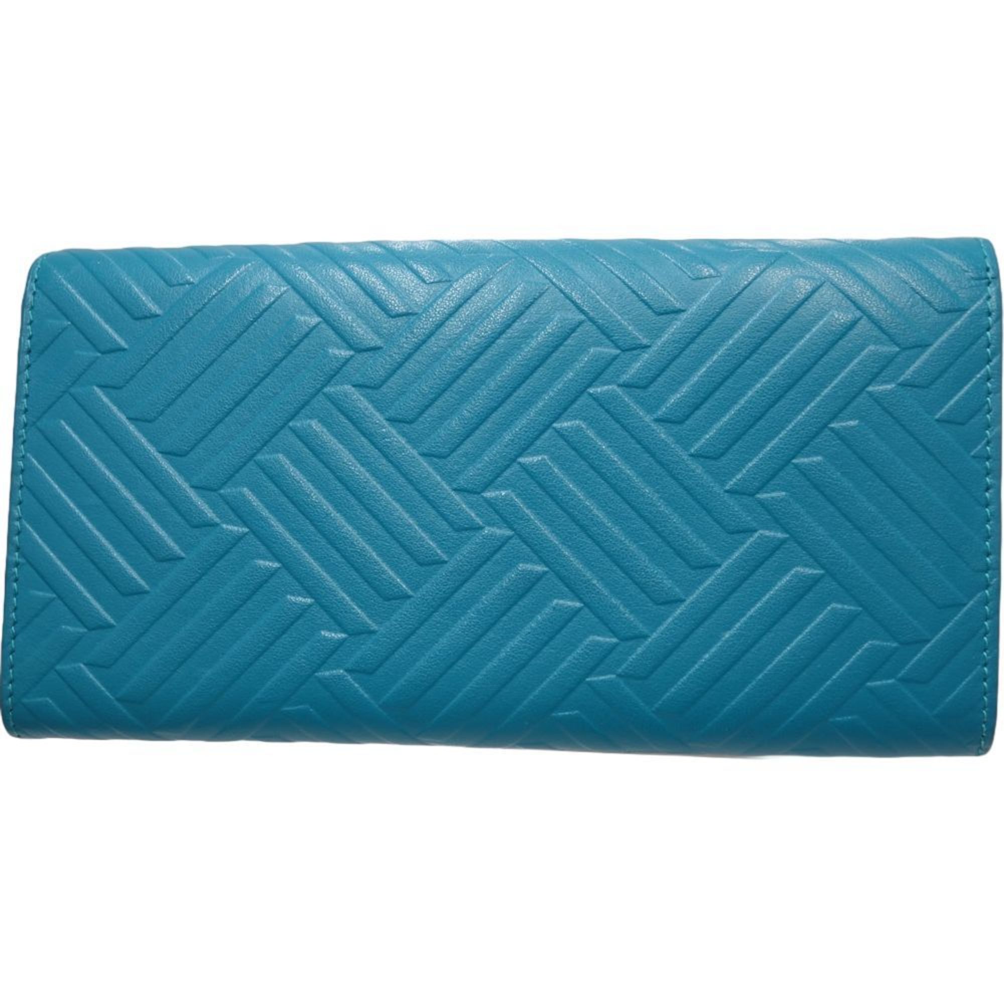 BOTTEGA VENETA Debossed Intrecciato Long Wallet Leather Blue 083533