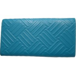 BOTTEGA VENETA Debossed Intrecciato Long Wallet Leather Blue 083533