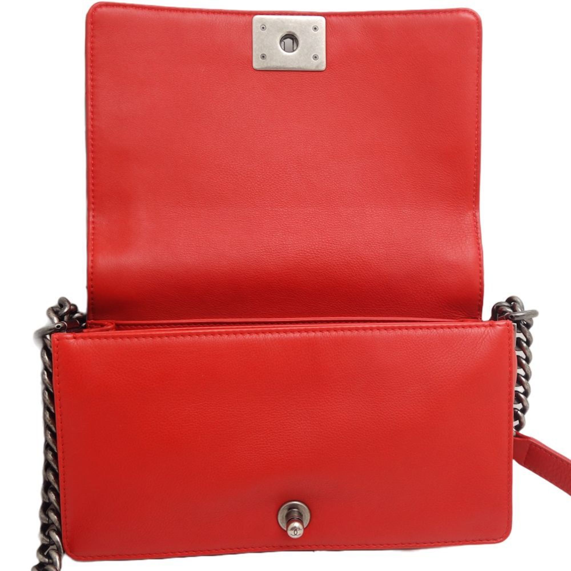 CHANEL Boy Chanel Chain Shoulder Crossbody Bag Lambskin Red 450070