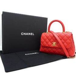 CHANEL Coco Handle XS A92990 Shoulder Bag Matelasse Caviar Skin Red 350282
