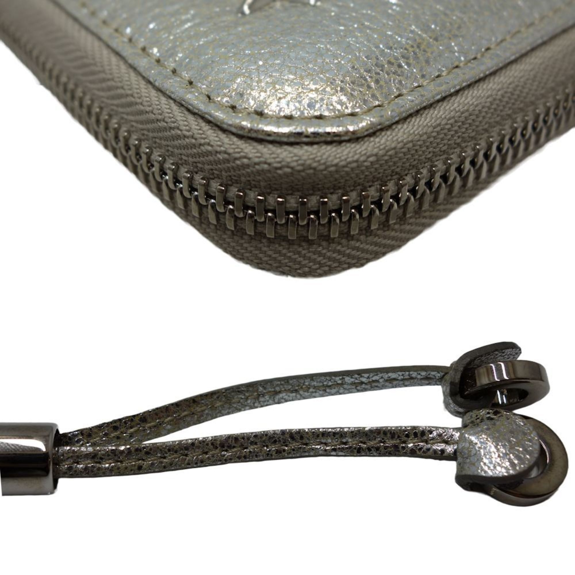 JIMMY CHOO Round Zipper FILIPA Star Studs Long Wallet Leather Metallic Silver 083397