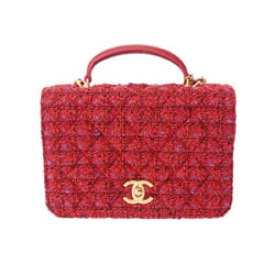 CHANEL Matelasse Flap Bag Red AS4286 Women's Tweed Lambskin Shoulder