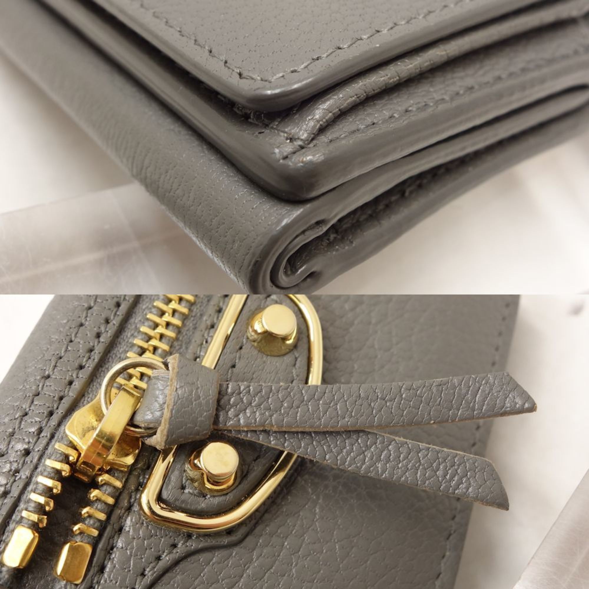 BALENCIAGA Edge City Mini Wallet 470059 Trifold Leather Gray 083207