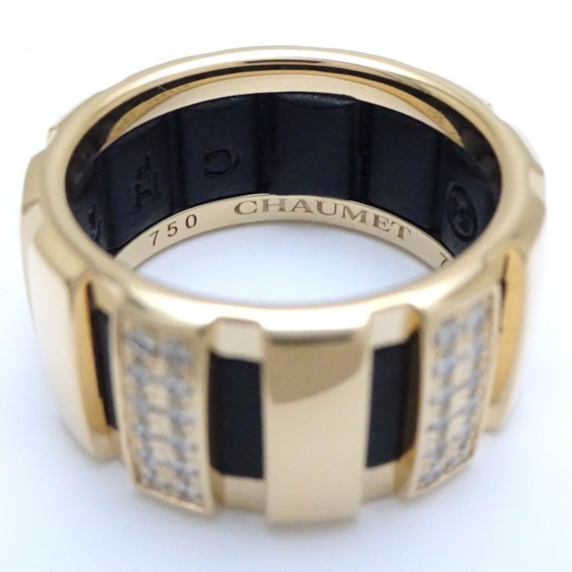 Chaumet Class One Ring MM Half Diamond #54 K18YG Yellow Gold x Black Rubber 199680
