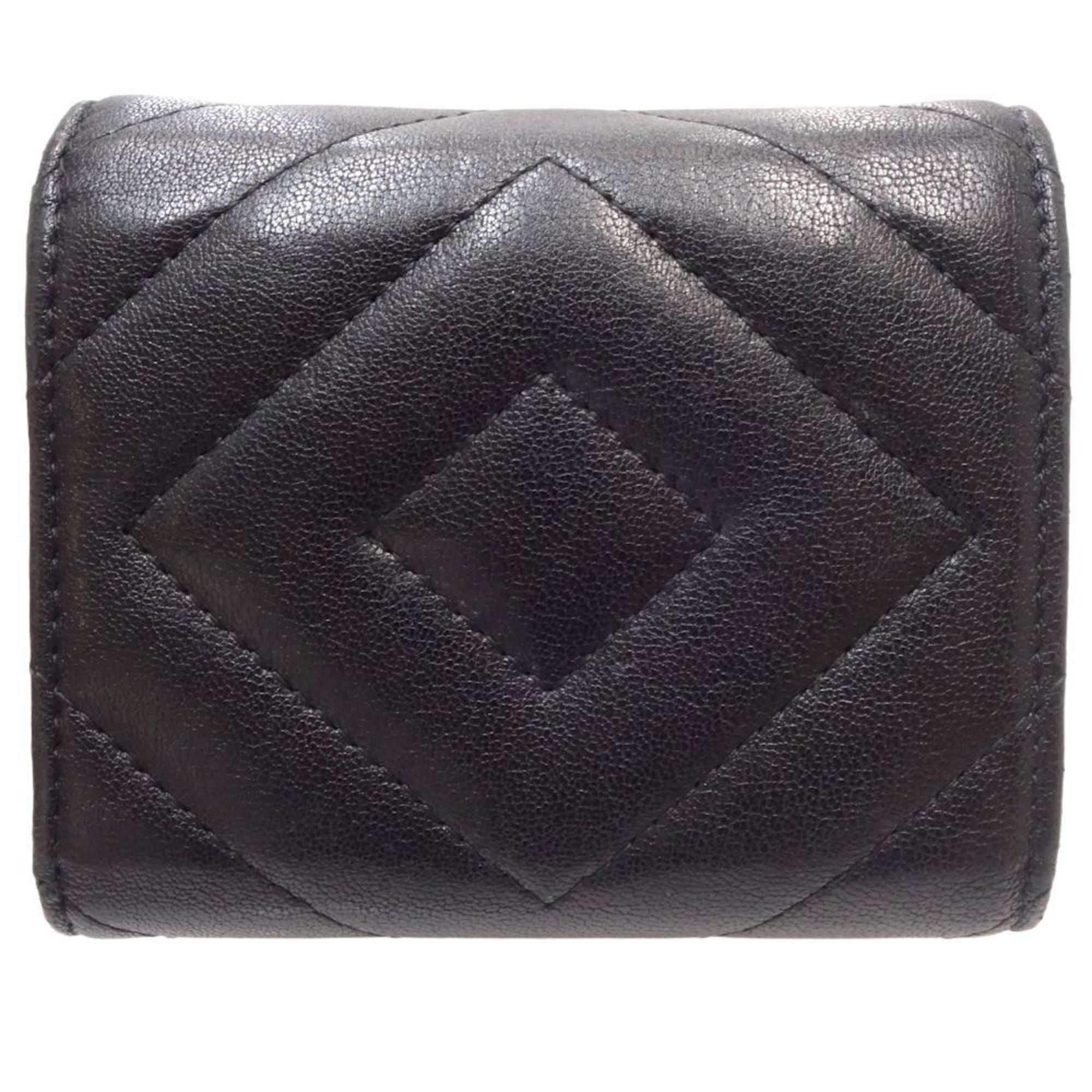 CHANEL Small Wallet A82723 2.55 Trifold V Stitch Chevron Leather Black 083697